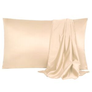 2pcs Silk Satin Pillowcase Soft Pillow Cases with Envelope Closure Light Tan